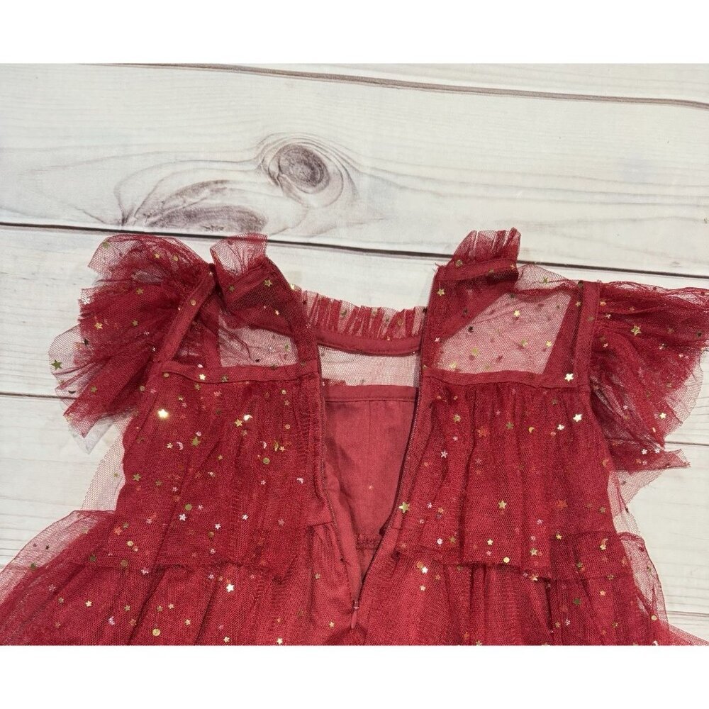 Red Tulle Star Sequin Ruffle Dress Girl Holiday Christmas Party Photo 4T-5T EUC - Picture 6 of 11